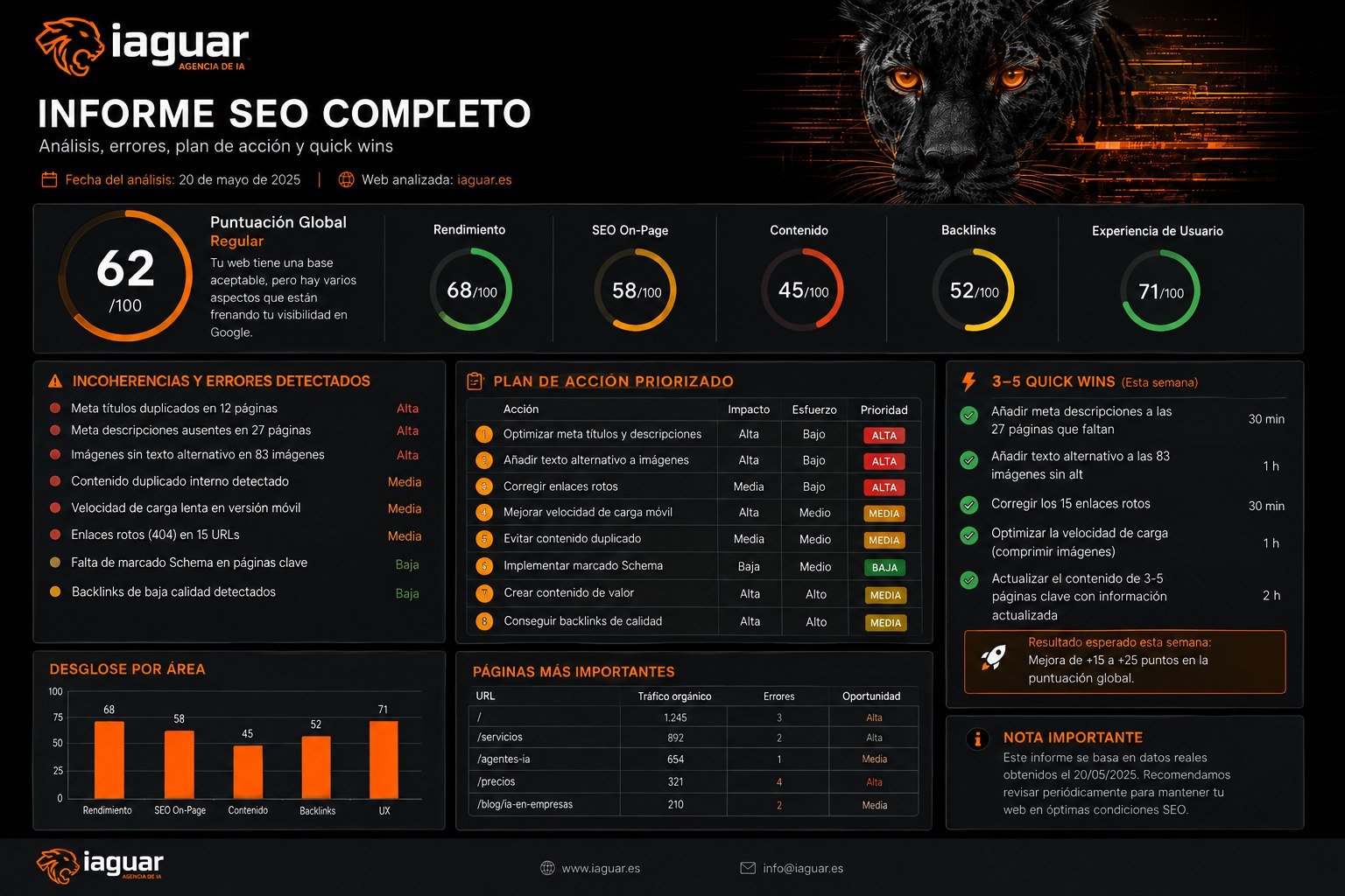 Ejemplo de dashboard de Auditoría de Negocio Digital de IAguar